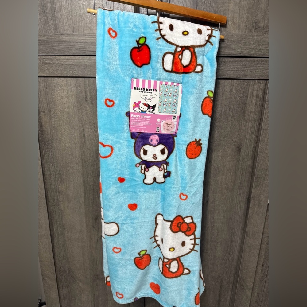 New Hello Kitty & Friends Fruit Sky Blue Plush 50" x 70" Throw Blanket On Hanger